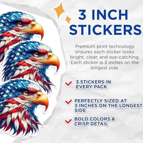 (3 Pack) American Eagle Decals - Patriotic USA Decal - Laptop Decal - 3 Inches On Longest Side - Easy Peel & Apply - Made in USA - 3MCS0986