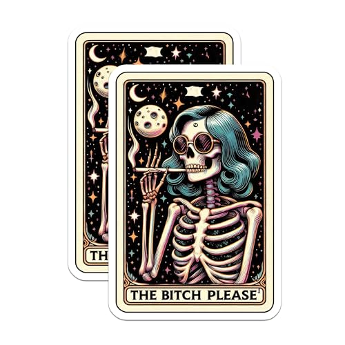 (2 Pack) Skeletal Moon Art Stickers - Retro Skeleton Stickers - Funny Gothic Stickers - 5" On Longest Side - Sticks to Smooth Flat Surfaces - Made in USA - BMCS5520