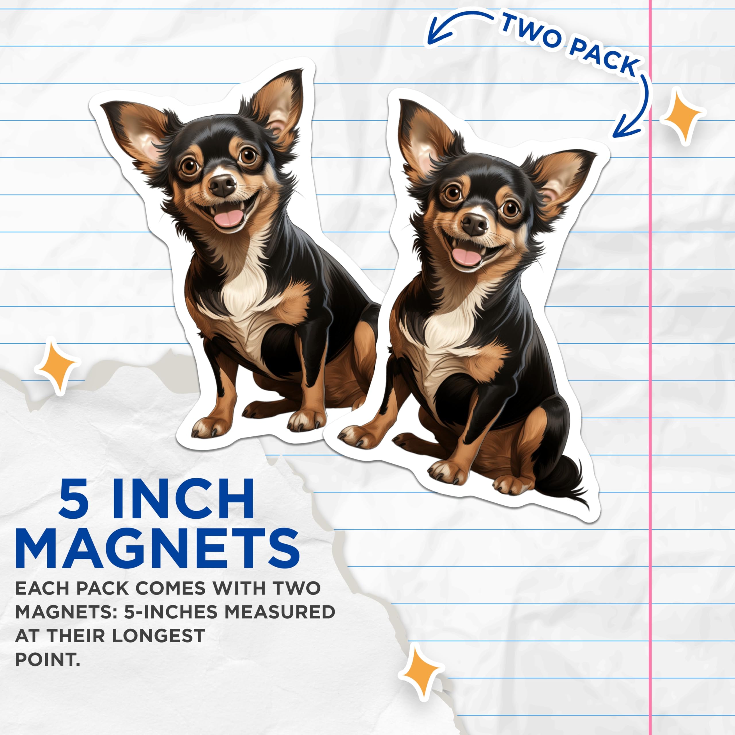 (2 Pack) Chihuahua Dog Magnets - Cute Dog Lover Art - Pet Owner Refrigerator Decor - 5 Inches On Longest Side - Thick Durable Magnet - Made in USA - MAG29645