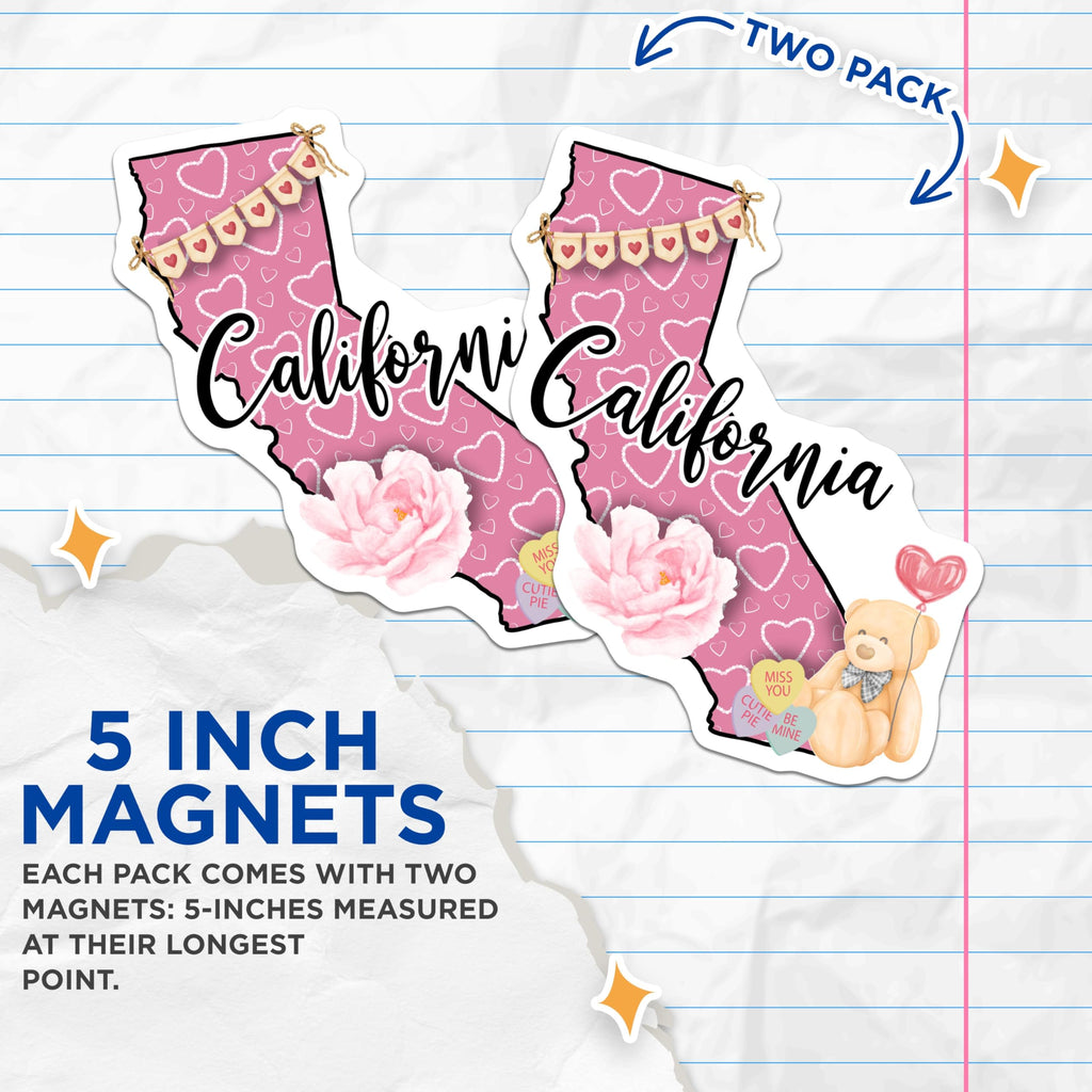(2 Pack) California Magnets - Teddy Bear Sweethearts - Romantic State Souvenir - 5" On Longest Side - Premium Magnet - for Cars, Refrigerators, Toolboxes, Lockers - Made in USA - MAG18515