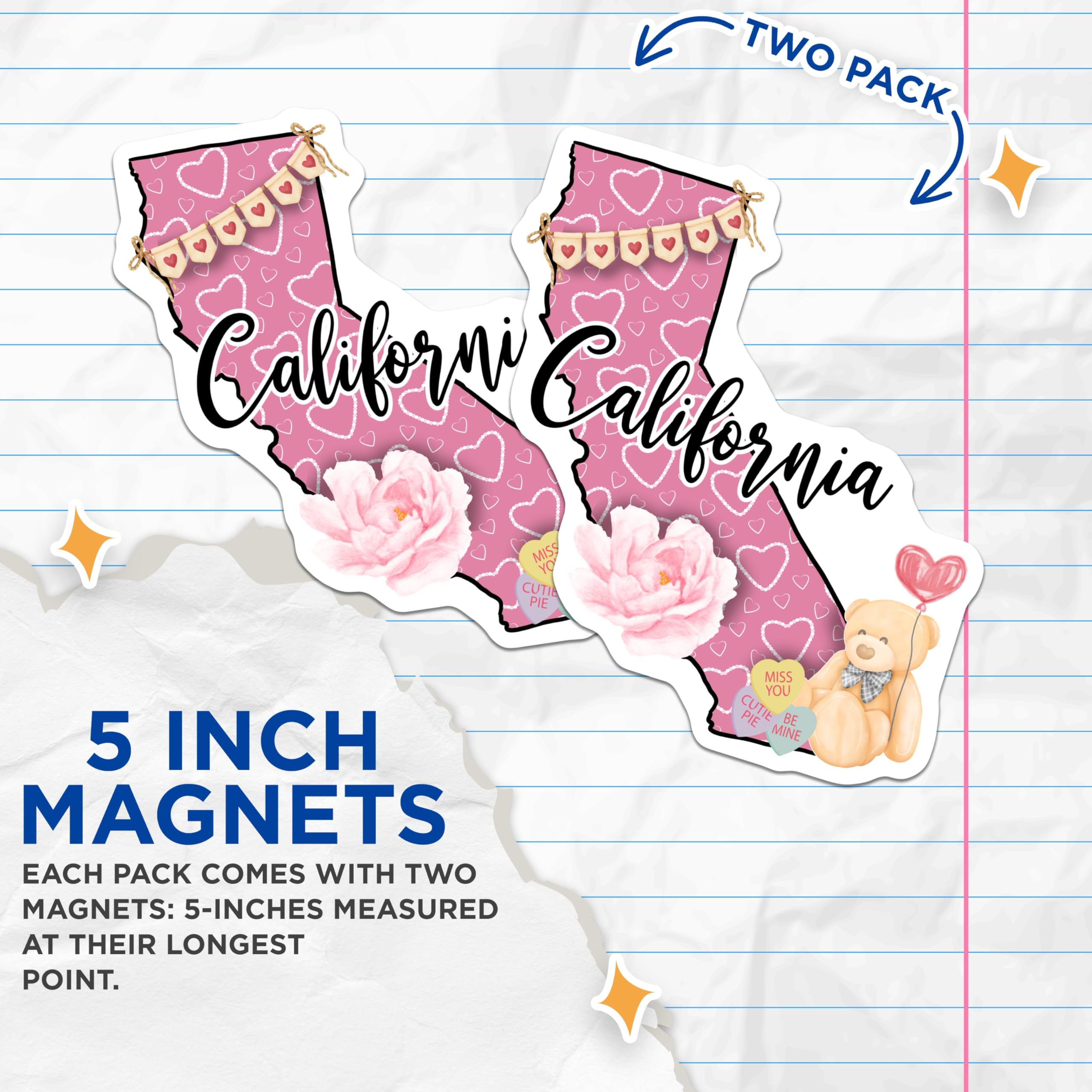 (2 Pack) California Magnets - Teddy Bear Sweethearts - Romantic State Souvenir - 5" On Longest Side - Premium Magnet - for Cars, Refrigerators, Toolboxes, Lockers - Made in USA - MAG18515