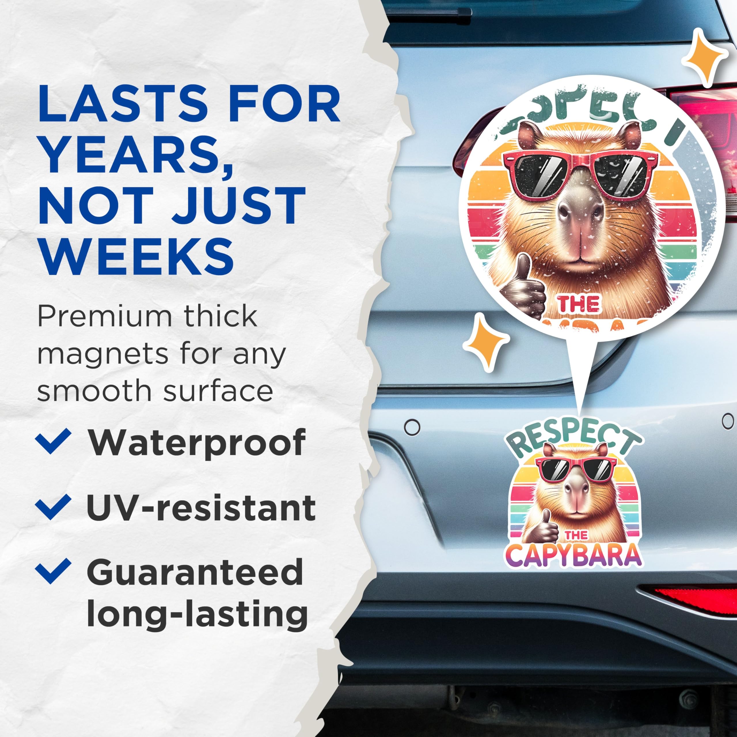 (2 Pack) Respect The Capybara Magnets - Fun Animal Magnets - Cute Capybara Magnets - Humor Magnets for Animal Lovers- 5" On Longest Side - for Fridges, Toolboxes, Cars - Made in USA - MAG2676