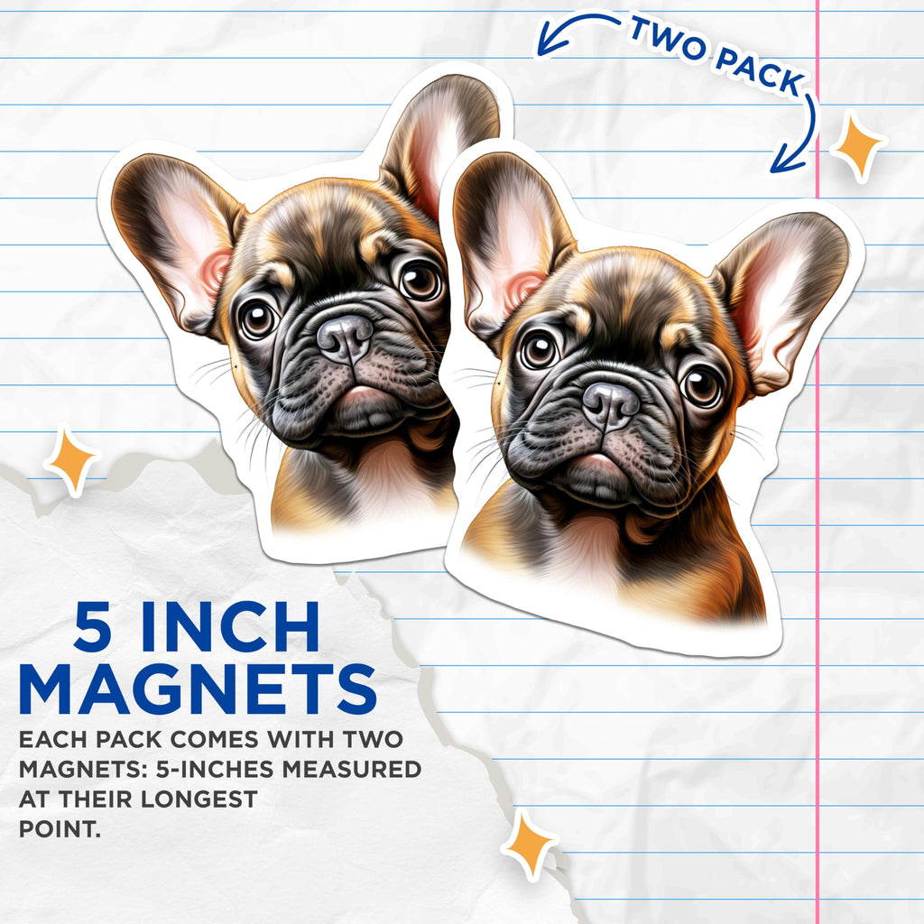 (2 Pack) French Bulldog Puppy Magnets - Adorable Frenchie Dog Refrigerator Decor - Pet Animal Lover Kitchen Accessory - 5 Inches On Longest Side - Thick Durable Magnet - Made in USA - MAG23759