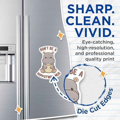(2 Pack) Cute Hippo Magnets Magnets - Funny Animal Quote - Refrigerator Decor - 5" On Longest Side - Made in USA - Sticks to Refrigerators & Metal Surfaces - MAG8669