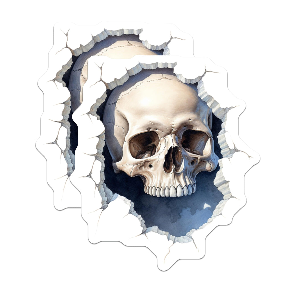 (2 Pack) Human Skull Magnets - Cracked Wall Design - Spooky Anatomy Art - Unique Halloween Fridge Accessories - 5 Inches On Longest Side - Thick Durable Magnet - Made in USA - MAG21095