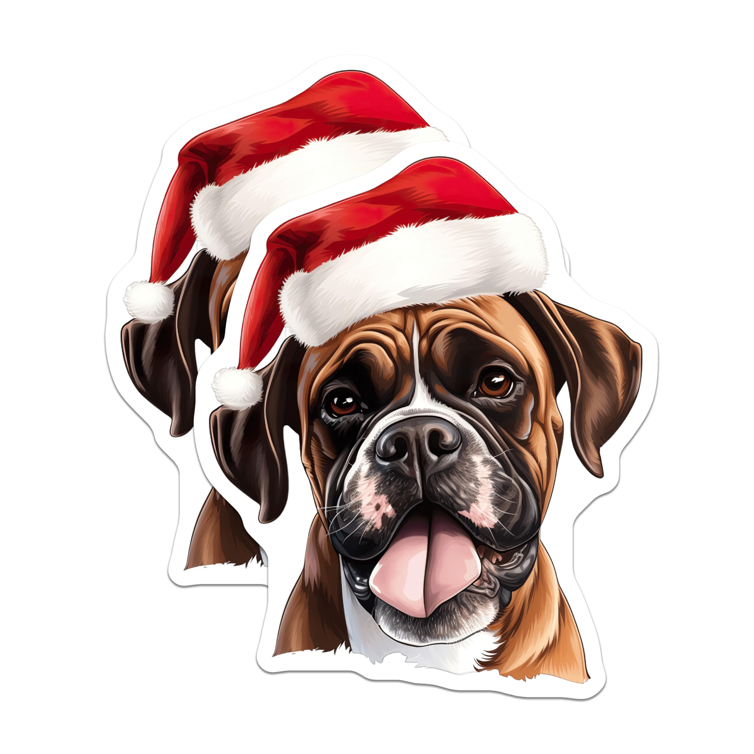 (2 Pack) Boxer Dog Magnets - Santa Hat Christmas Decor - Holiday Refrigerator Pet Lover Magnet Set - 5 Inches On Longest Side - Thick Durable Magnet - Made in USA - MAG30674