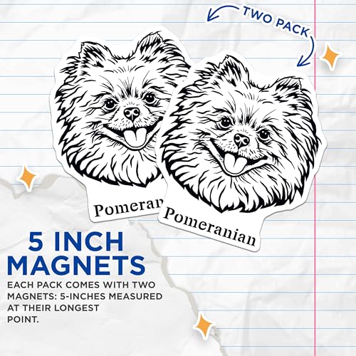 (2 Pack) Pomeranian Dog Magnets - Cute Pet Magnets - Animal Lover Magnets - 5" On Longest Side - for Cars, Fridges, Toolboxes - Made in USA - MAG4027