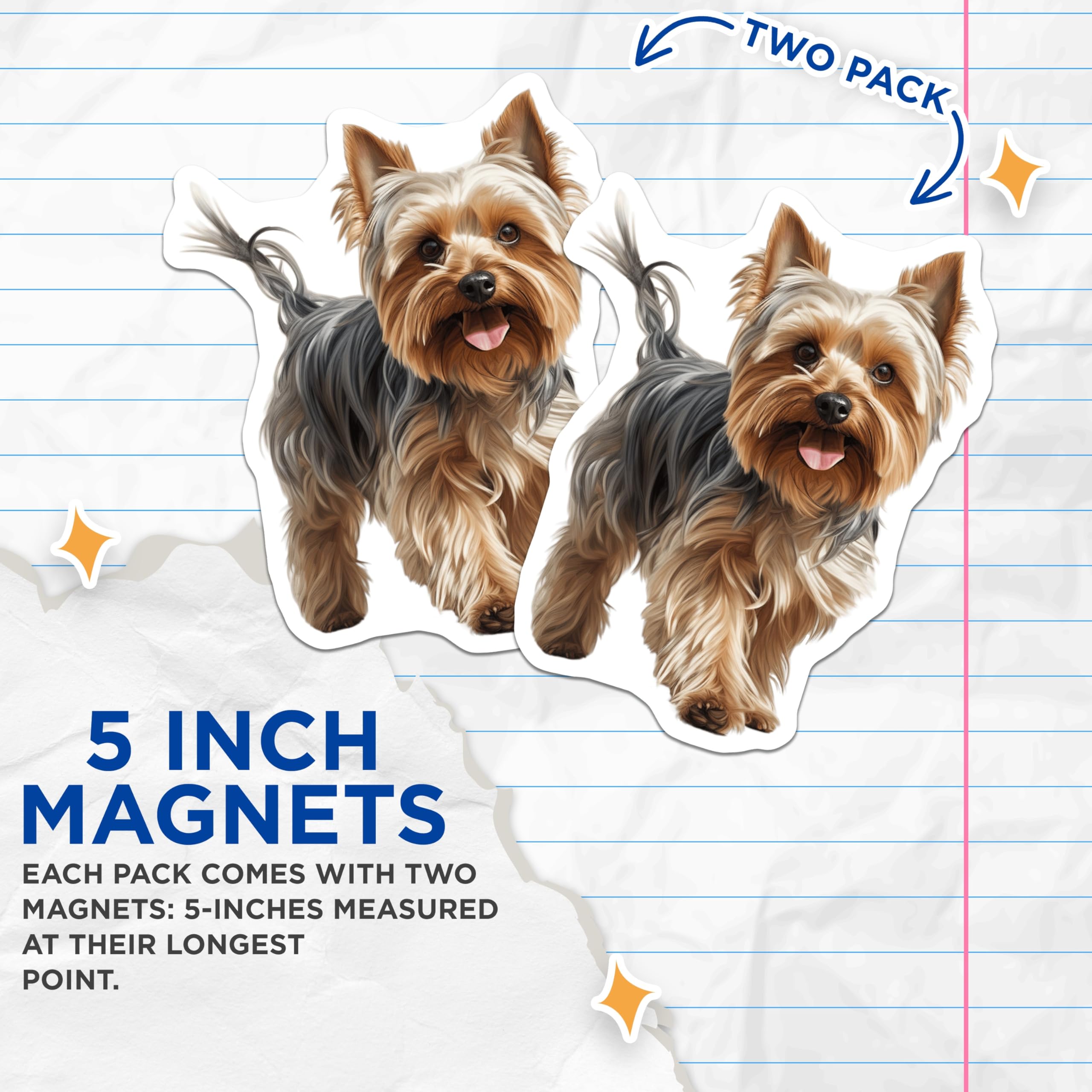 (2 Pack) Yorkshire Terrier Magnets - Cute Yorkie Dog Lover Decor - Pet Mom Fridge Animal Magnets - 5 Inches On Longest Side - Thick Durable Magnet - Made in USA - MAG26528