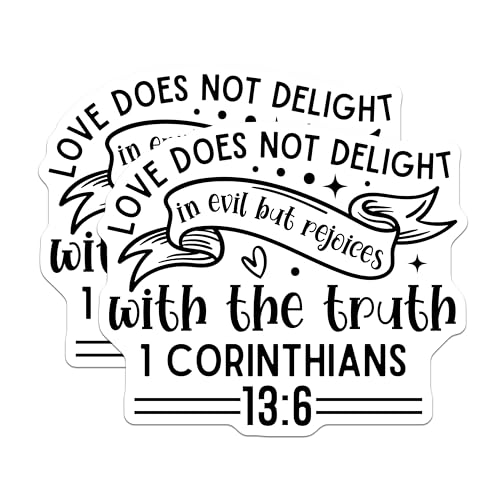 (2 Pack) Love Does Not Delight in Evil Stickers - Inspirational Bible Verse Stickers - Scripture Quote Stickers - 5" On Longest Side - Sticks to Smooth Flat Surfaces - Made in USA - BMCS3856