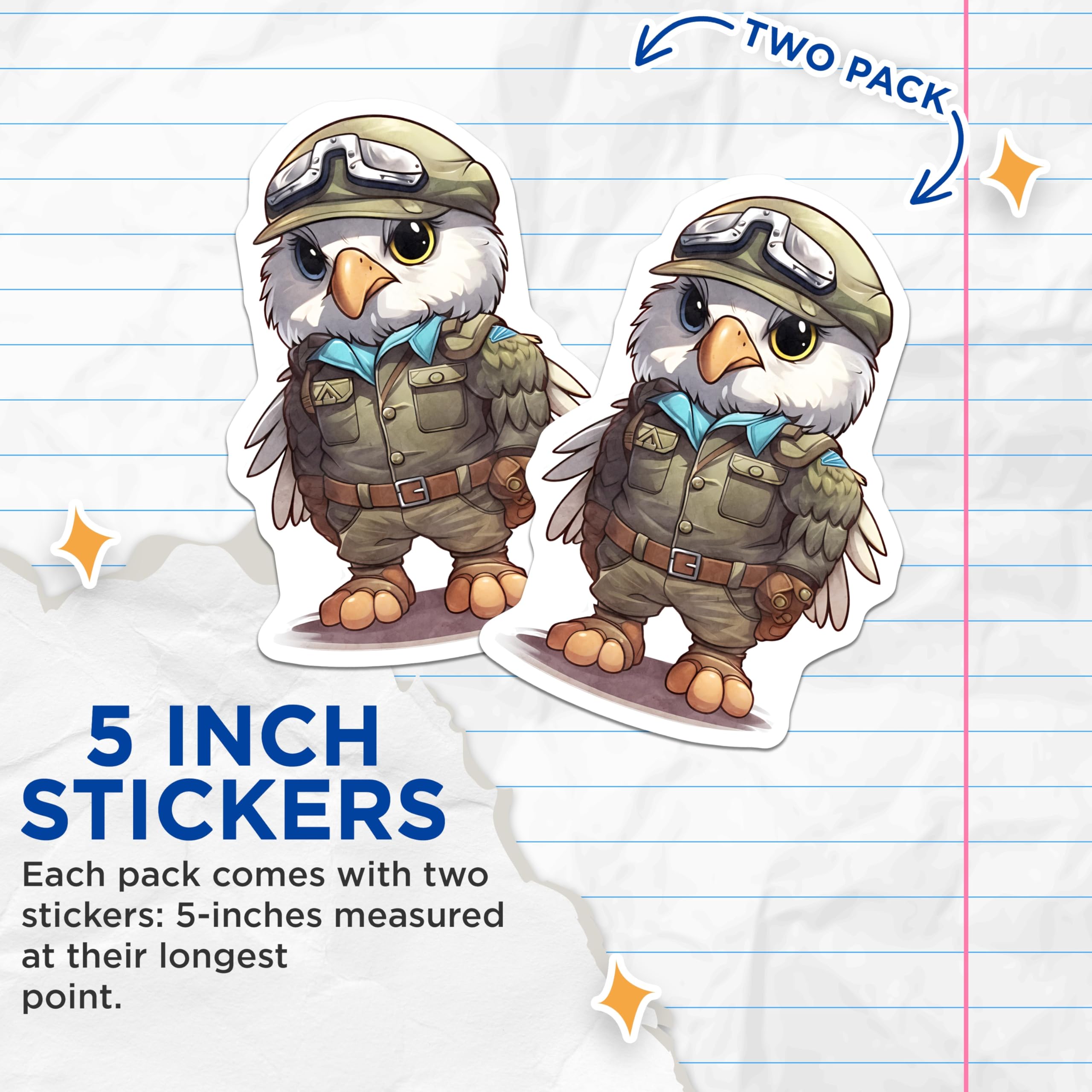 (2 Pack) Aviator Owl Stickers - Cartoon Animal - Cute Stickers- 5" On Longest Side - Sticks to Smooth Flat Surfaces - Made in USA - BMCS16946