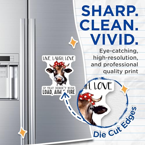 (2 Pack) Cow Magnets - Live Laugh Love - Funny Cow Quote - Kitchen Decor - Farmhouse Style - 5" On Longest Side - for Cars, Fridges, Toolboxes - Made in USA - MAG7737