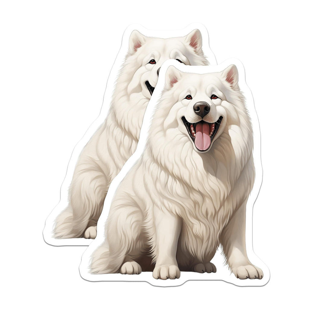 (2 Pack) Samoyed Dog Magnets - Fluffy White Dog Decor - Happy Puppy Animal Art - 5 Inches On Longest Side - Thick Durable Magnet - Made in USA - MAG26599