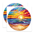 (2 Pack) Stained Glass Sunset Magnets - Vibrant Ocean Waves - Coastal Beach Decor - Mosaic Art Design - 5 Inches On Longest Side - Thick Durable Magnet - Made in USA - MAG26347