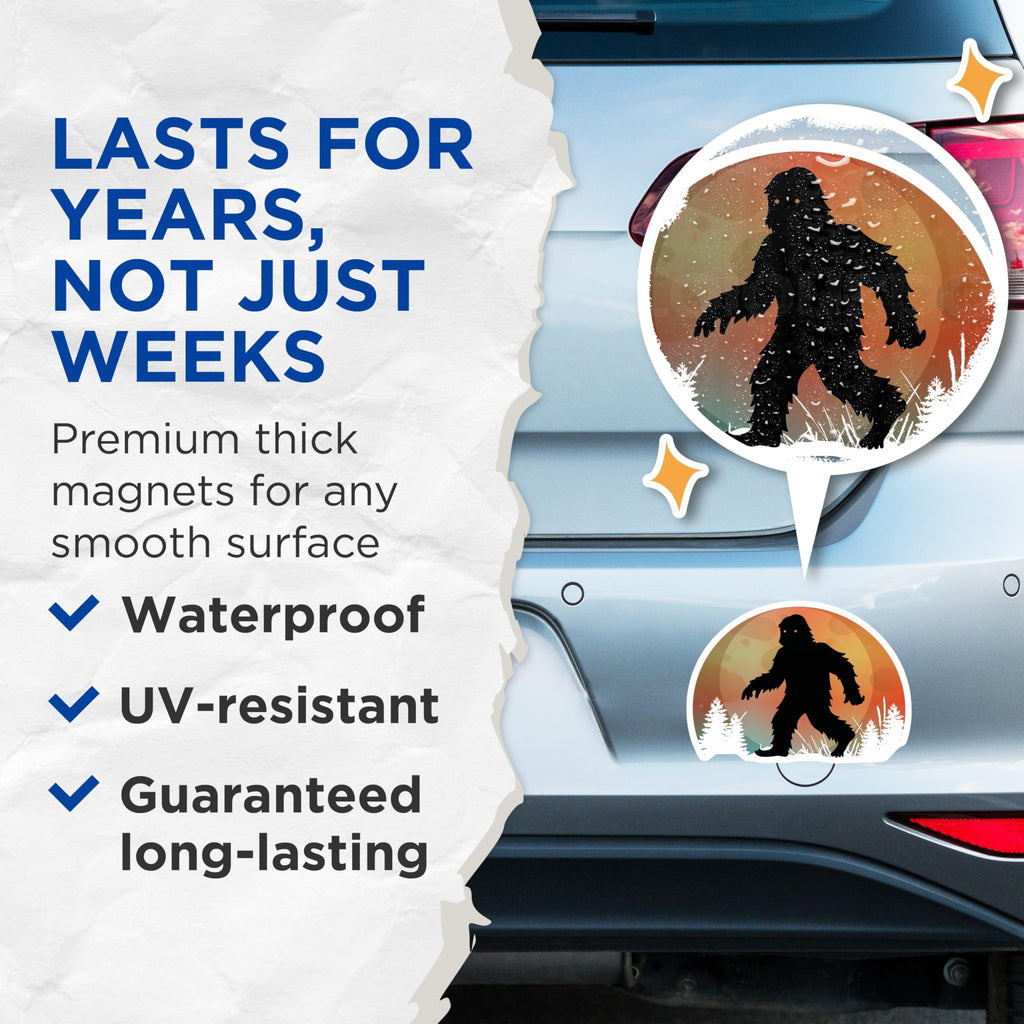 (2 Pack) Bigfoot Magnets - Sasquatch Cryptozoology Decor - Forest Creature Mythical Beast Art - Outdoorsy Yeti Souvenir - 5 Inches On Longest Side - Thick Durable Magnet - Made in USA - MAG22159