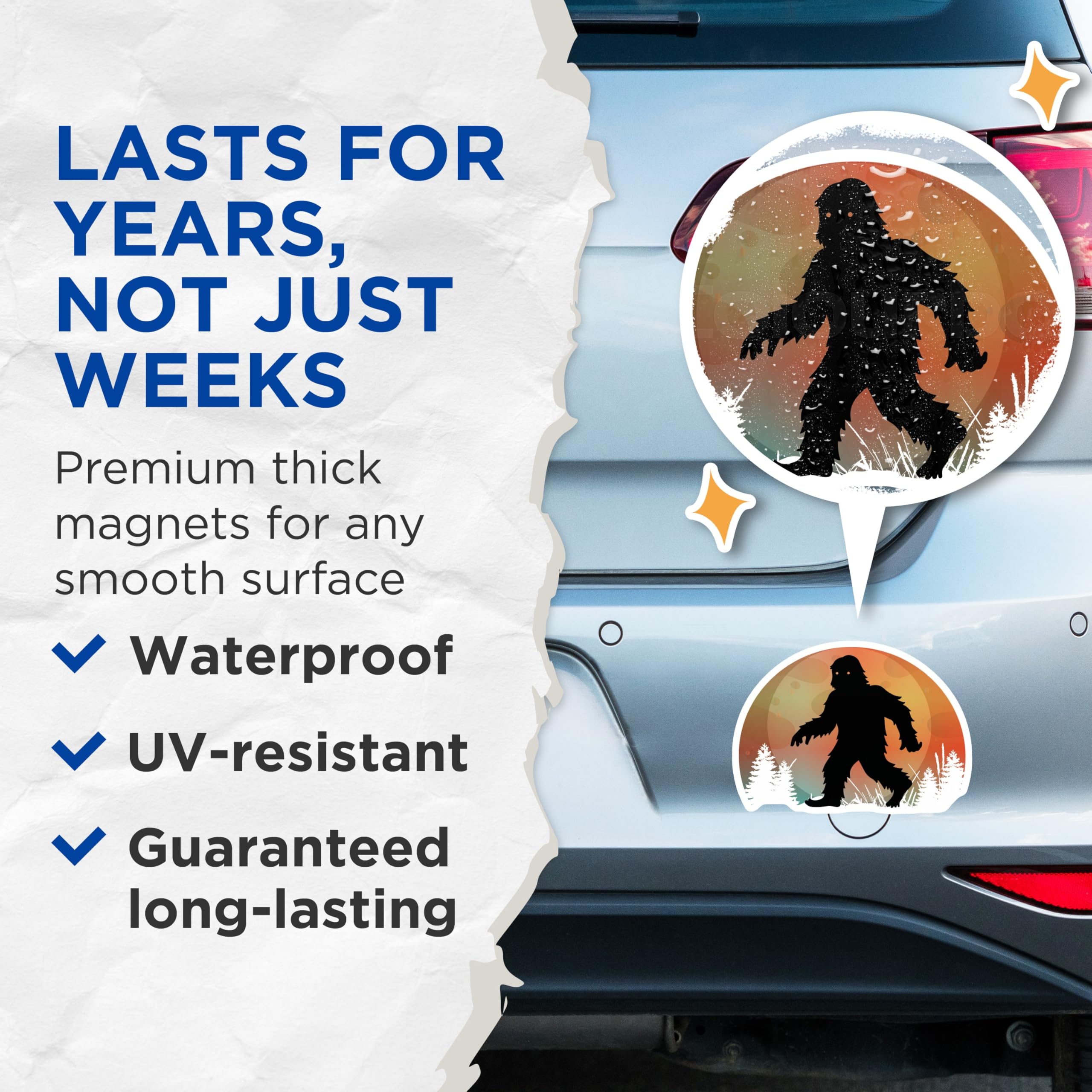 (2 Pack) Bigfoot Magnets - Sasquatch Cryptozoology Decor - Forest Creature Mythical Beast Art - Outdoorsy Yeti Souvenir - 5 Inches On Longest Side - Thick Durable Magnet - Made in USA - MAG22159