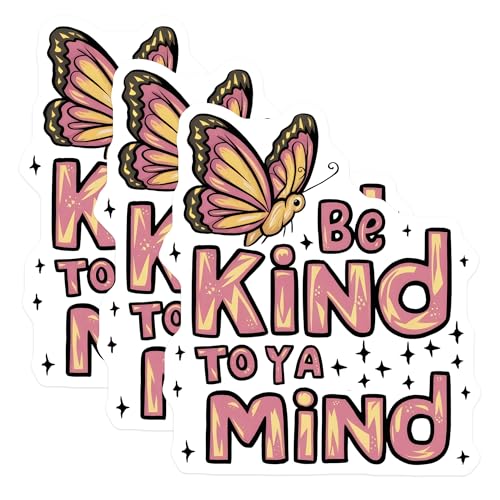 (3 Pack) Be Kind Decals - Butterfly Decal - Inspirational Laptop Decal - 3 Inches On Longest Side - Easy Peel & Apply - Made in USA - 3MCS7359