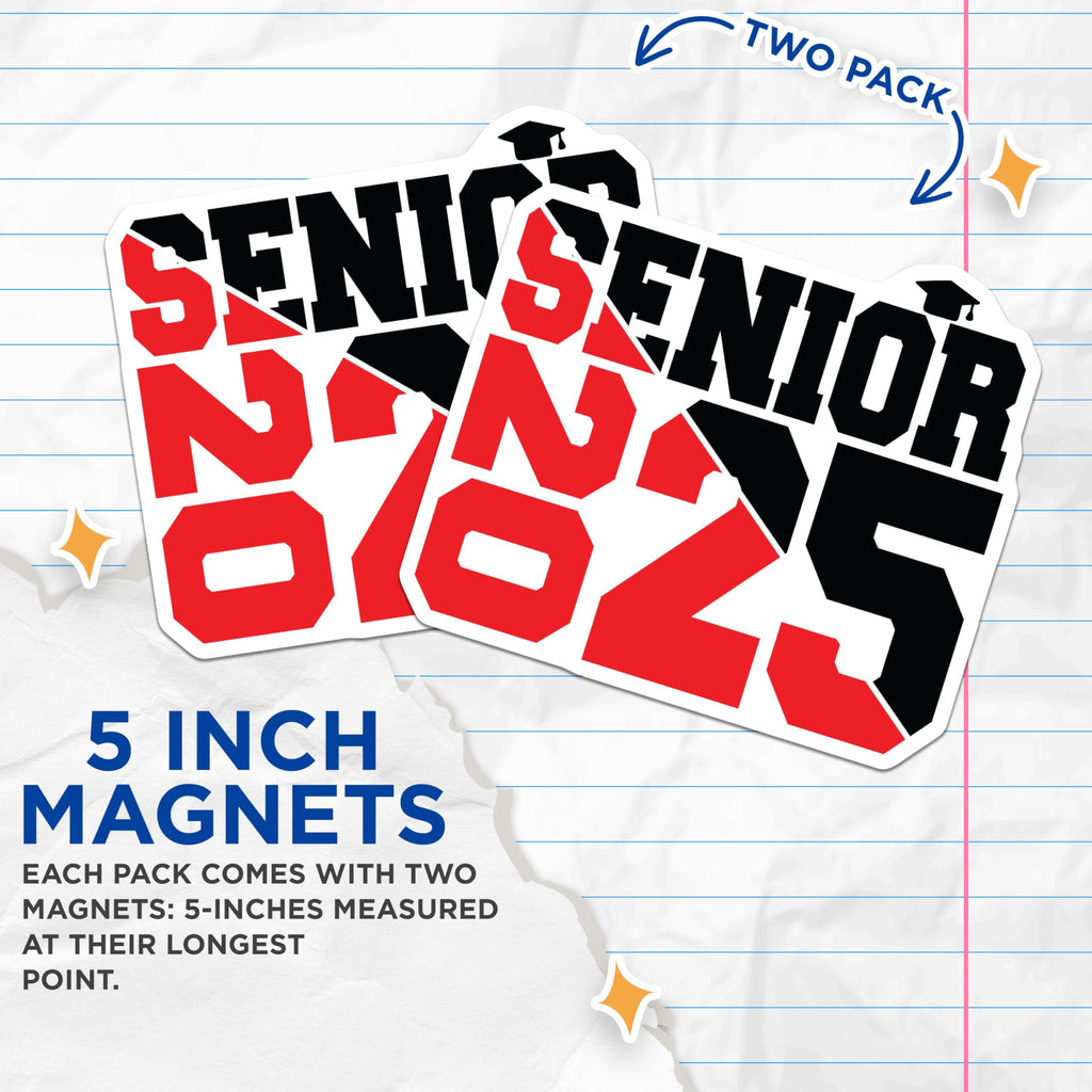 (2 Pack) Senior 2025 Magnets - School Graduation Magnets - Class of 2025 Fridge Magnets - 5" On Longest Side - for Cars, Refrigerators, Toolboxes, Lockers - Made in USA BMCS3101