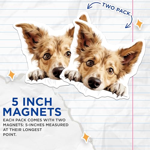 (2 Pack) Cute Dog Illustration Magnet - Fridge Decor - Animal Lover Accessories - 5" On Longest Side - Sticks to Smooth Flat Surfaces - Made in USA - MAG10255