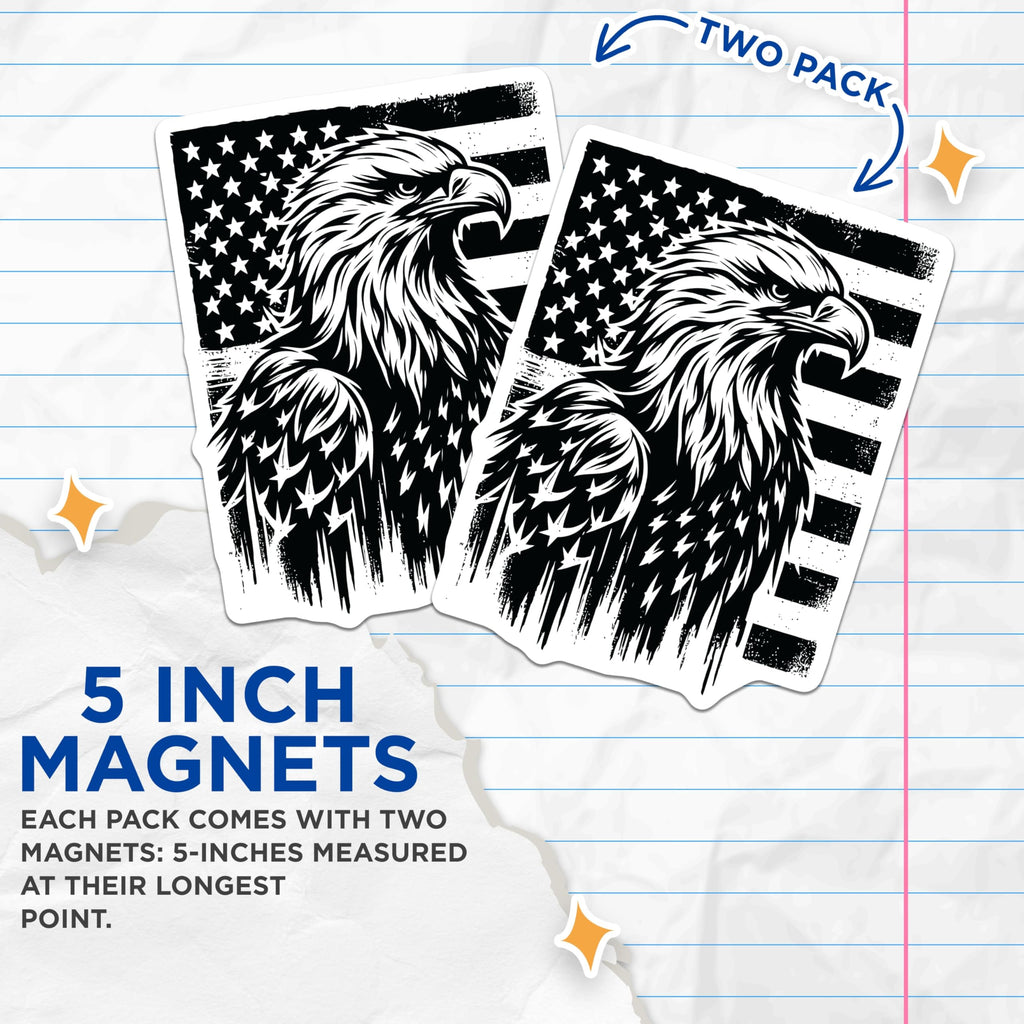 (2 Pack) American Eagle Flag Magnets - Patriotic Symbol Magnets - USA Pride Fridge Decor - 5" On Longest Side - Premium Magnet - for Cars, Refrigerators, Toolboxes, Lockers - Made in USA - MAG16625