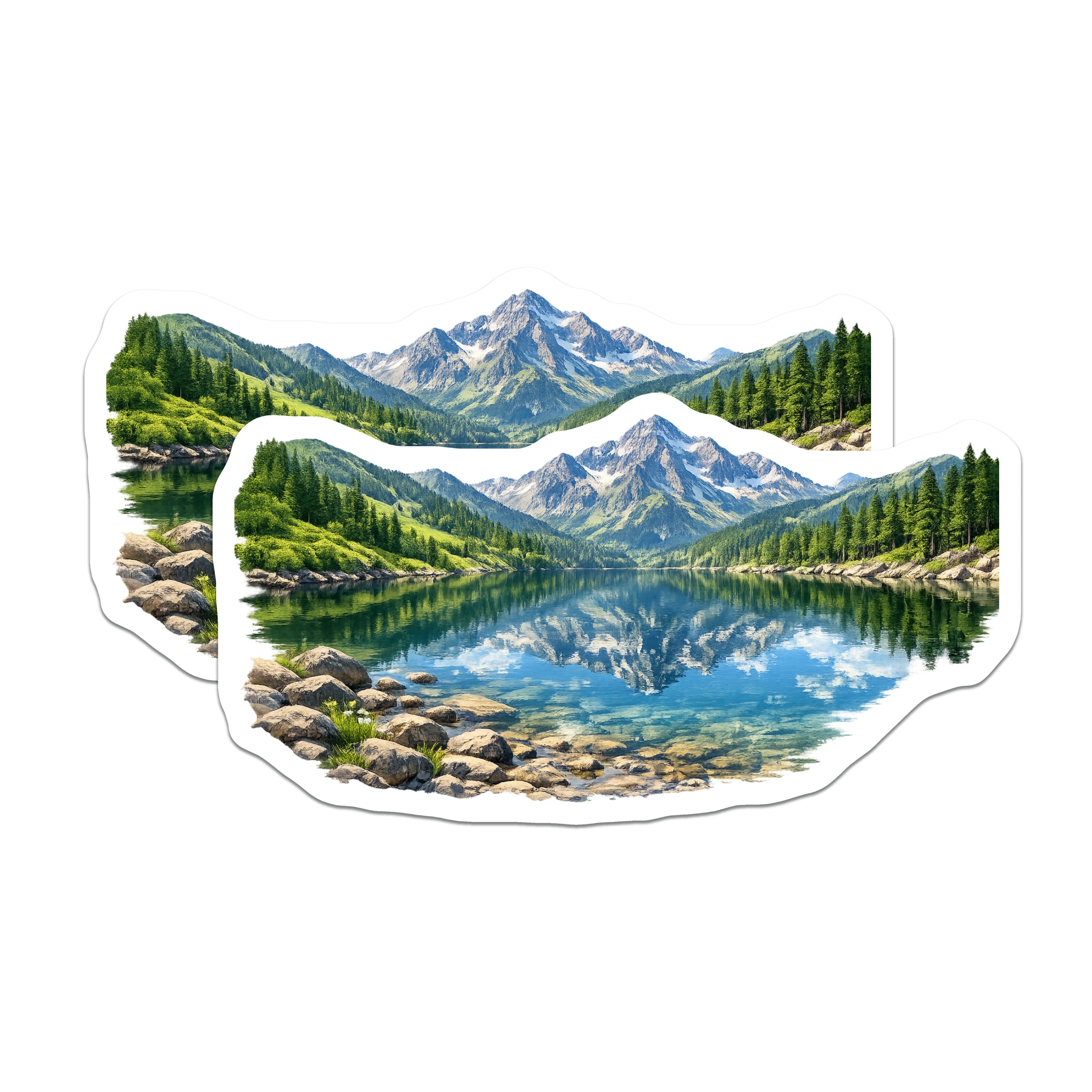 (2 Pack) Mountain Lake Magnets - Alpine Reflection Scene - Wilderness Cabin Decor - 5 Inches On Longest Side - Thick Durable Magnet - Made in USA - MAG37723