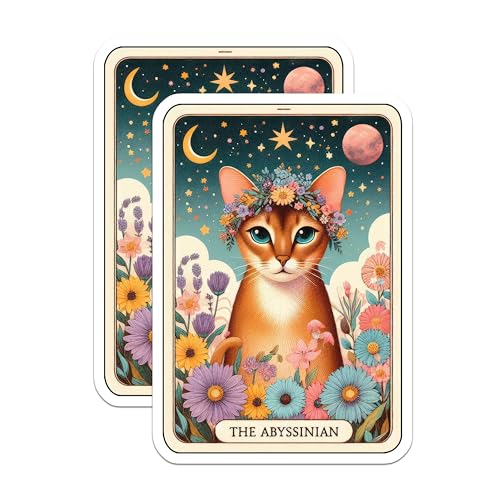 (2 Pack) Abyssinian Cat Stickers - Cute Cat Stickers - Floral Cat Art Stickers - 5" On Longest Side - Sticks to Smooth Flat Surfaces - Made in USA - BMCS4742