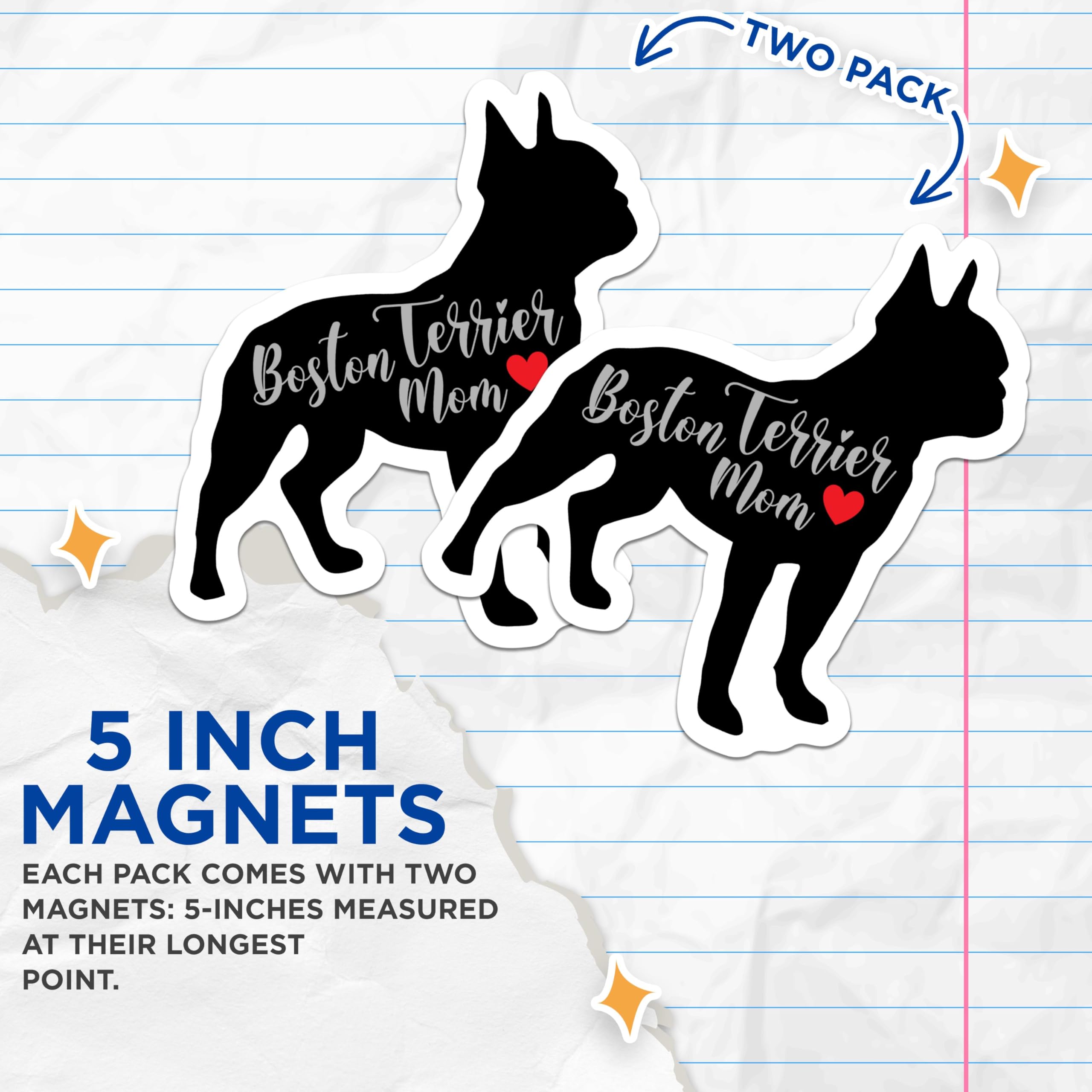 (2 Packs) Boston Terrier Mom Magnets - Boston Terrier Dog Breed Dog Mom Dad Magnets - 5 Inches On Longest Side - Premium Magnet - for Fridges, Toolboxes, Cars - Made in USA - MAG2444