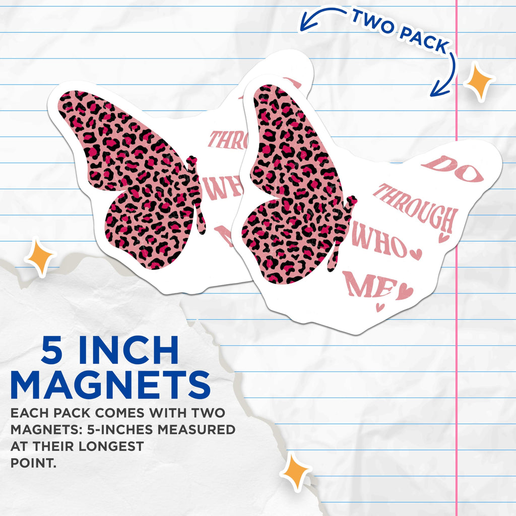 (2 Pack) Inspirational Quote Magnets - Leopard Print Butterfly - Motivation Decor - 5" On Longest Side - Premium Magnet - for Cars, Refrigerators, Toolboxes, Lockers - Made in USA - MAG17066