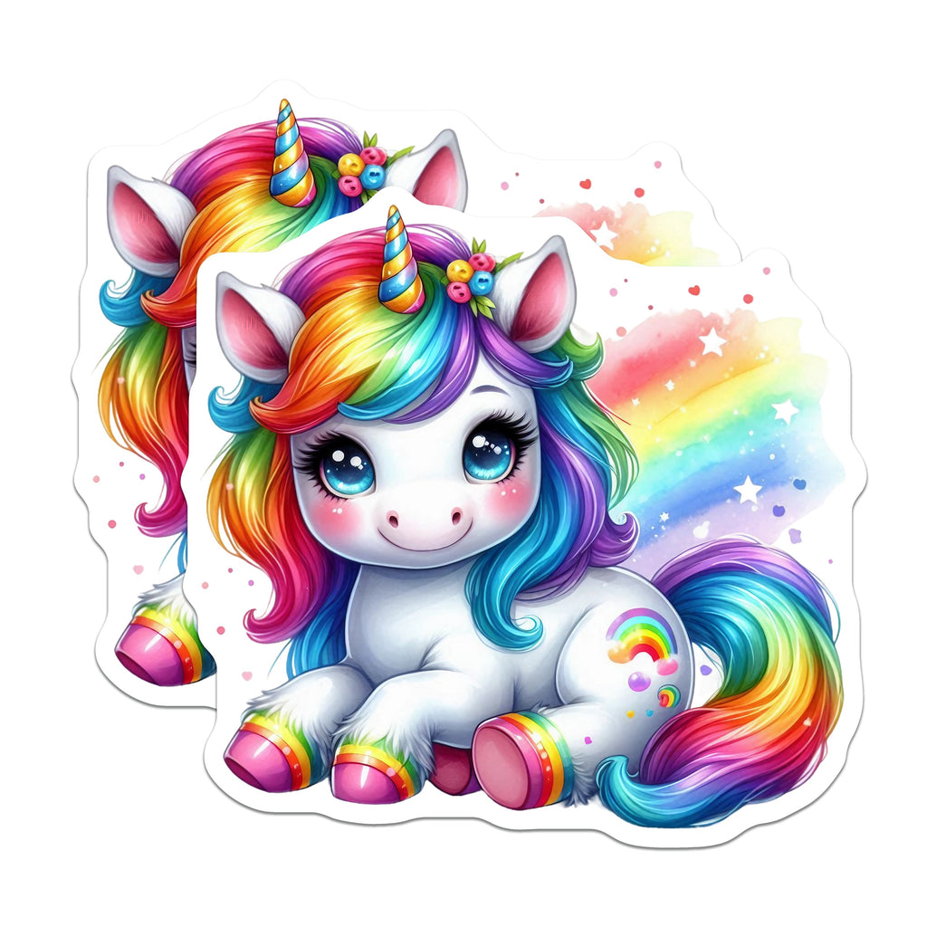 (2 Pack) Cute Unicorn Magnets - Kawaii Rainbow Animal Decor - Kids Refrigerator Locker Accessory - 5 Inches On Longest Side - Thick Durable Magnet - Made in USA - MAG39571
