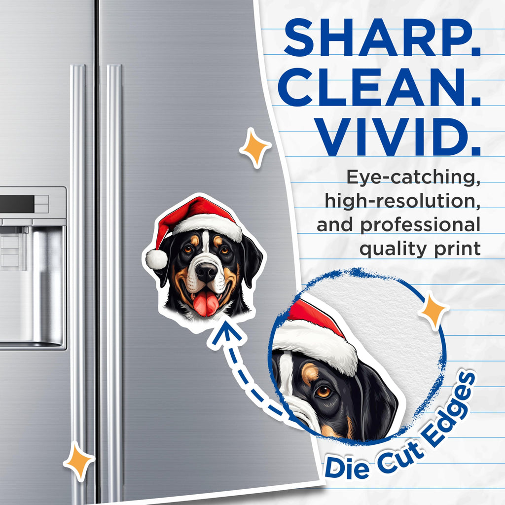 (2 Pack) Christmas Dog Magnets - Bernese Mountain Dog Decor - Santa Hat Pet Magnets - Holiday Fridge Accent - 5 Inches On Longest Side - Thick Durable Magnet - Made in USA - MAG25636