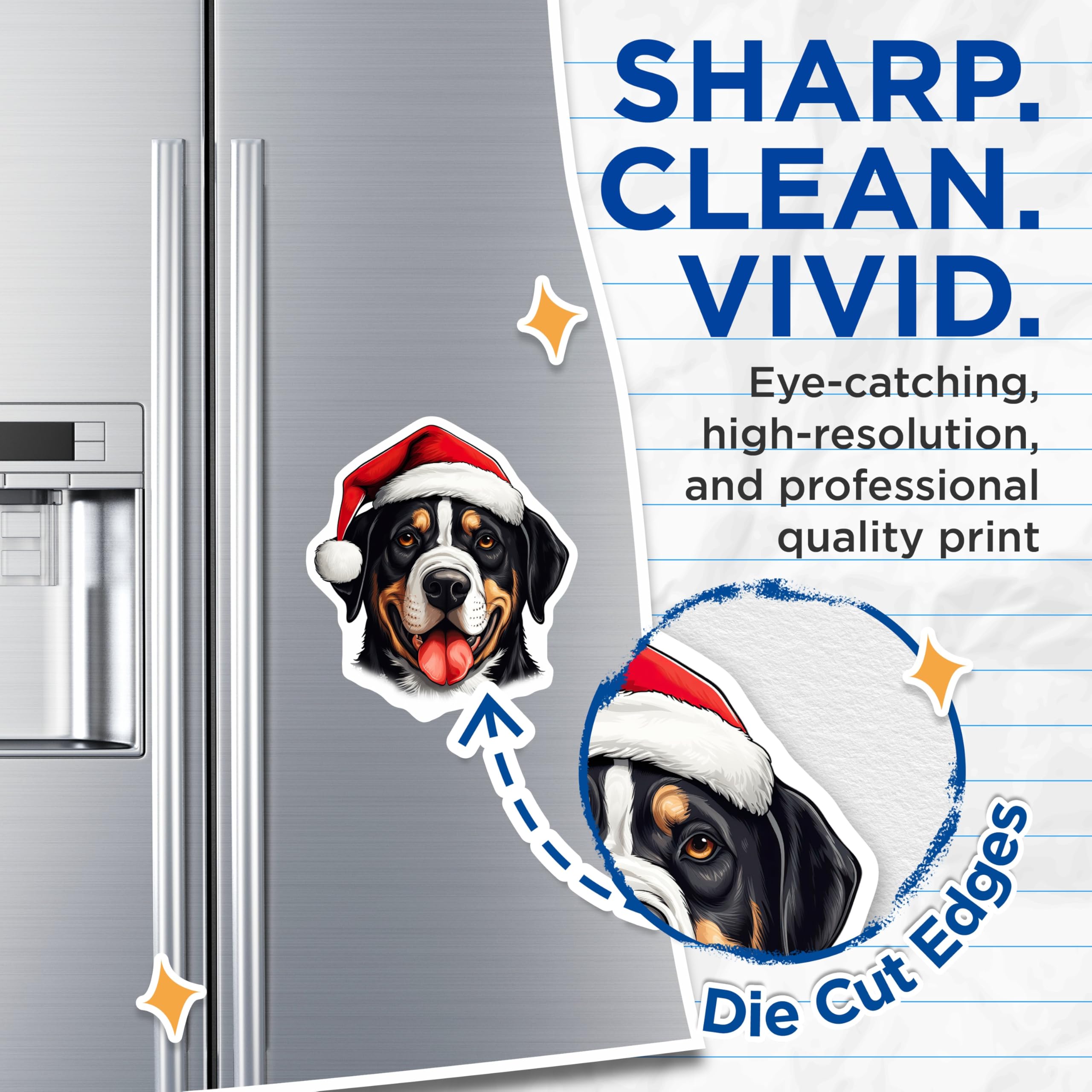 (2 Pack) Christmas Dog Magnets - Bernese Mountain Dog Decor - Santa Hat Pet Magnets - Holiday Fridge Accent - 5 Inches On Longest Side - Thick Durable Magnet - Made in USA - MAG25636