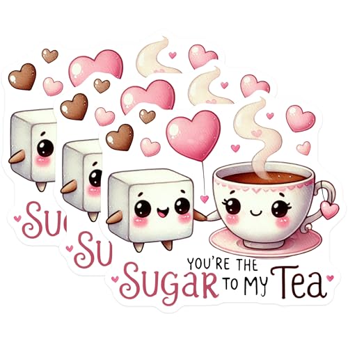 (3 Pack) You are The Sugar to My Tea Decals - Kawaii Food Pun - Laptop Decal - Cute Tea Cup - 3 Inches On Longest Side - Easy Peel & Apply - Made in USA - 3MCS2347