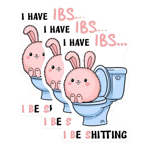 (3 Pack) IBS Bunny Decals - Funny Bathroom Humor Stickers - Laptop Decal - 3 Inches On Longest Side - Easy Peel & Apply - Made in USA - 3MCS2081