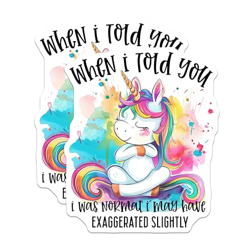 (2 Pack) Funny Unicorn Stickers - Humorous Kids Stickers - Cute Fantasy Sticker for Planners and Laptops - 5" On Longest Side - Sticks to Smooth Flat Surfaces - Made in USA - BMCS4371
