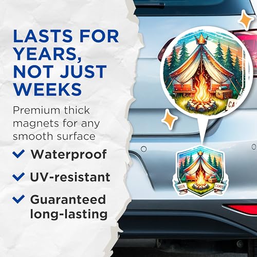 (2 Pack) Queen Camper Magnets - Camping Lovers - Outdoor Adventure - Summer Camp - Hiking Enthusiasts - 5" On Longest Side - for Cars, Fridges, Toolboxes - Made in USA - MAG6796