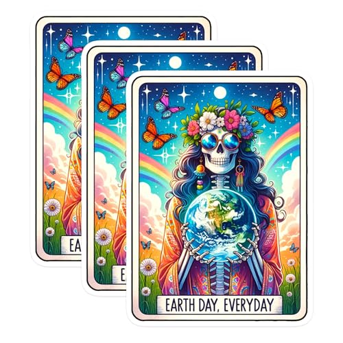 (3 Pack) Earth Day Everyday Decals - Hippie Skeleton - Laptop Decal - 3 Inches On Longest Side - Easy Peel & Apply - Made in USA - 3MCS0282