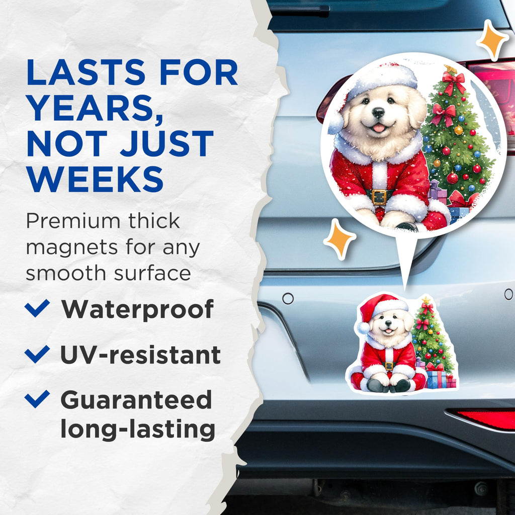 (2 Pack) Santa Puppy Magnets - Christmas Dog Decor - Holiday Refrigerator Accent for Pet Lovers - 5 Inches On Longest Side - Thick Durable Magnet - Made in USA - MAG29976