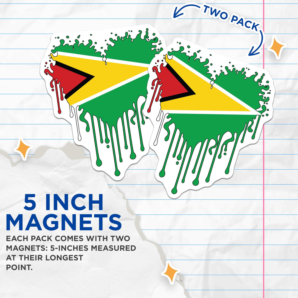(2 Pack) Guyana Flag Emblem Magnets - Dripping Heart Artistic Design - Patriotic Heritage National Souvenir - 5 Inches On Longest Side - Thick Durable Magnet - Made in USA - MAG19226