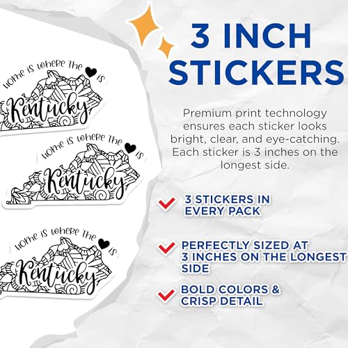 (3 Pack) Kentucky Decals - Home State Decor - Laptop Decals - 3 Inches On Longest Side - Easy Peel & Apply - Made in USA - 3MCS7826