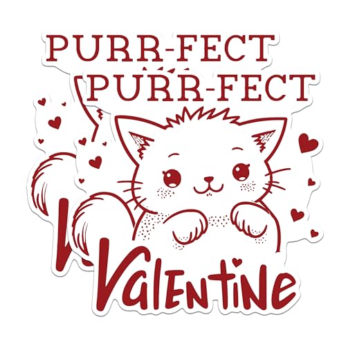 (2 Pack) Cute Cat Valentine Stickers - Purr-FECT Valentine Heart Stickers - Adorable Cat Love Stickers - 5" On Longest Side - Sticks to Any Smooth Flat Surface - Made in USA - BMCS2879