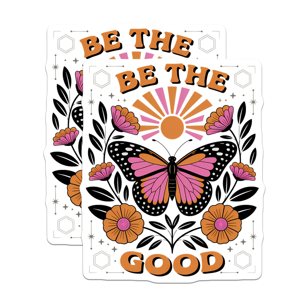 (2 Pack) Be The Good Magnets - Boho Butterfly Art - Inspirational Quote Decor - Retro Floral Positive Vibes Magnet - 5 Inches On Longest Side - Thick Durable Magnet - Made in USA - MAG23089