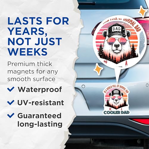 (2 Pack) Dad Cool Bear Magnets - Stylish Dad Decor - Cool Dad Accessories - 5" On Longest Side - for Cars, Fridges, Toolboxes - Made in USA - MAG7463