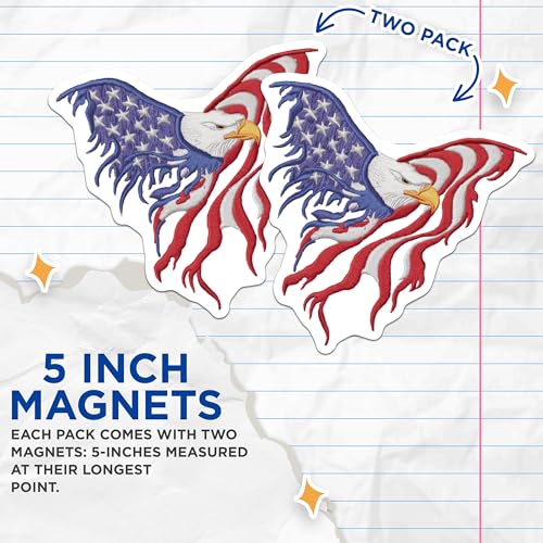 (2 Pack) Patriotic Eagle Magnets - American Flag Magnets - Freedom Decor Magnets - 5" On Longest Side - for Cars, Fridges, Toolboxes - Made in USA - MAG6978