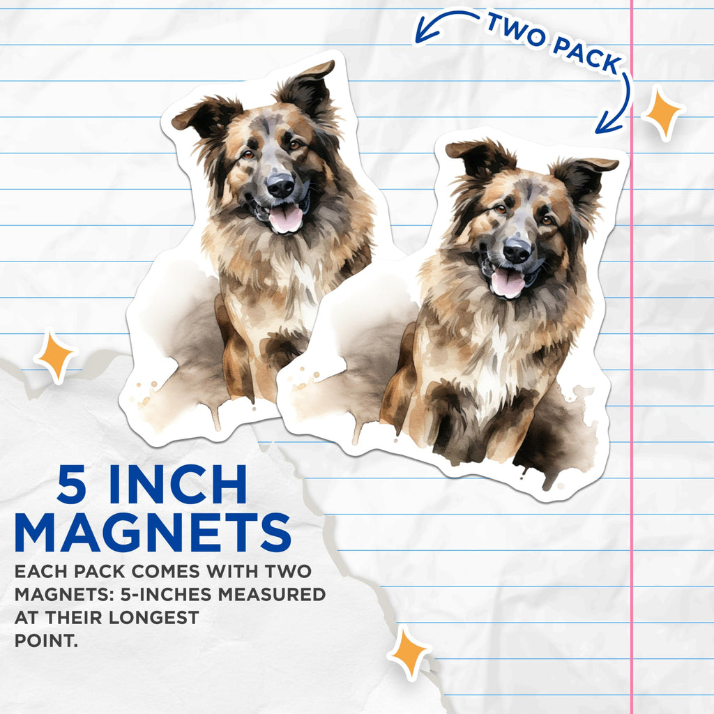 (2 Pack) Watercolor Dog Magnets - German Shepherd Art - Pet Lover Home Decor - 5 Inches On Longest Side - Thick Durable Magnet - Made in USA - MAG26344