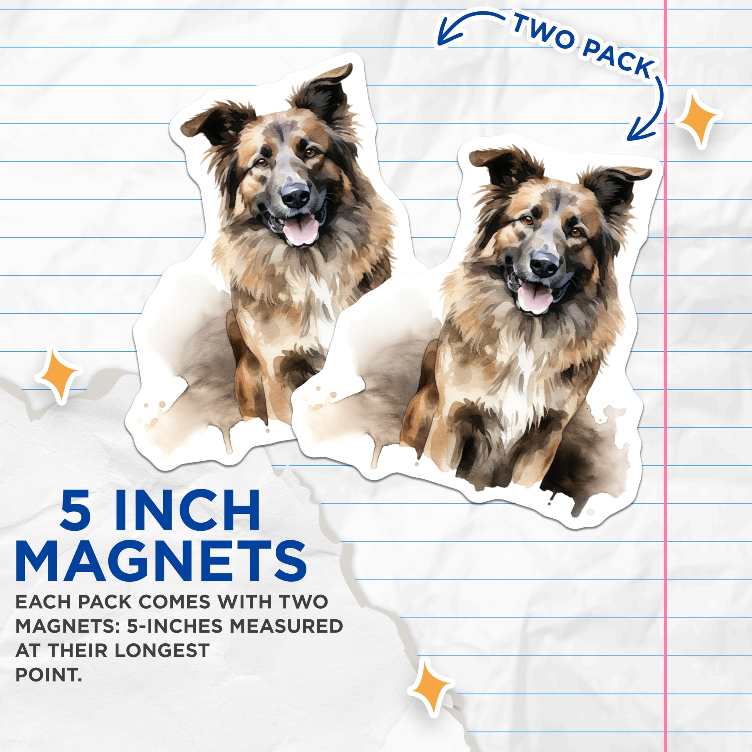 (2 Pack) Watercolor Dog Magnets - German Shepherd Art - Pet Lover Home Decor - 5 Inches On Longest Side - Thick Durable Magnet - Made in USA - MAG26344