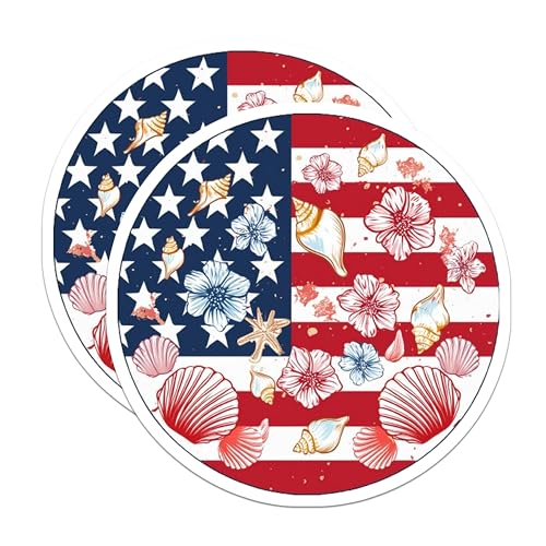 (2 Pack) USA Flag Magnets Magnets - Patriotic Beach Theme - Seashell Design - 5" On Longest Side - Made in USA - Sticks to Refrigerators & Metal Surfaces - MAG8982