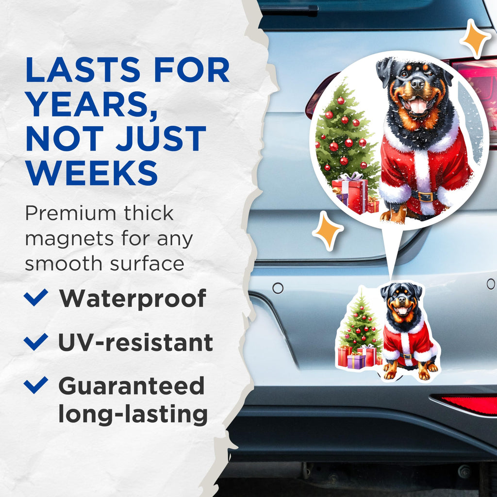(2 Pack) Rottweiler Santa Magnets - Christmas Dog Decor - Pet Lover Holiday Accessory - 5 Inches On Longest Side - Thick Durable Magnet - Made in USA - MAG28058