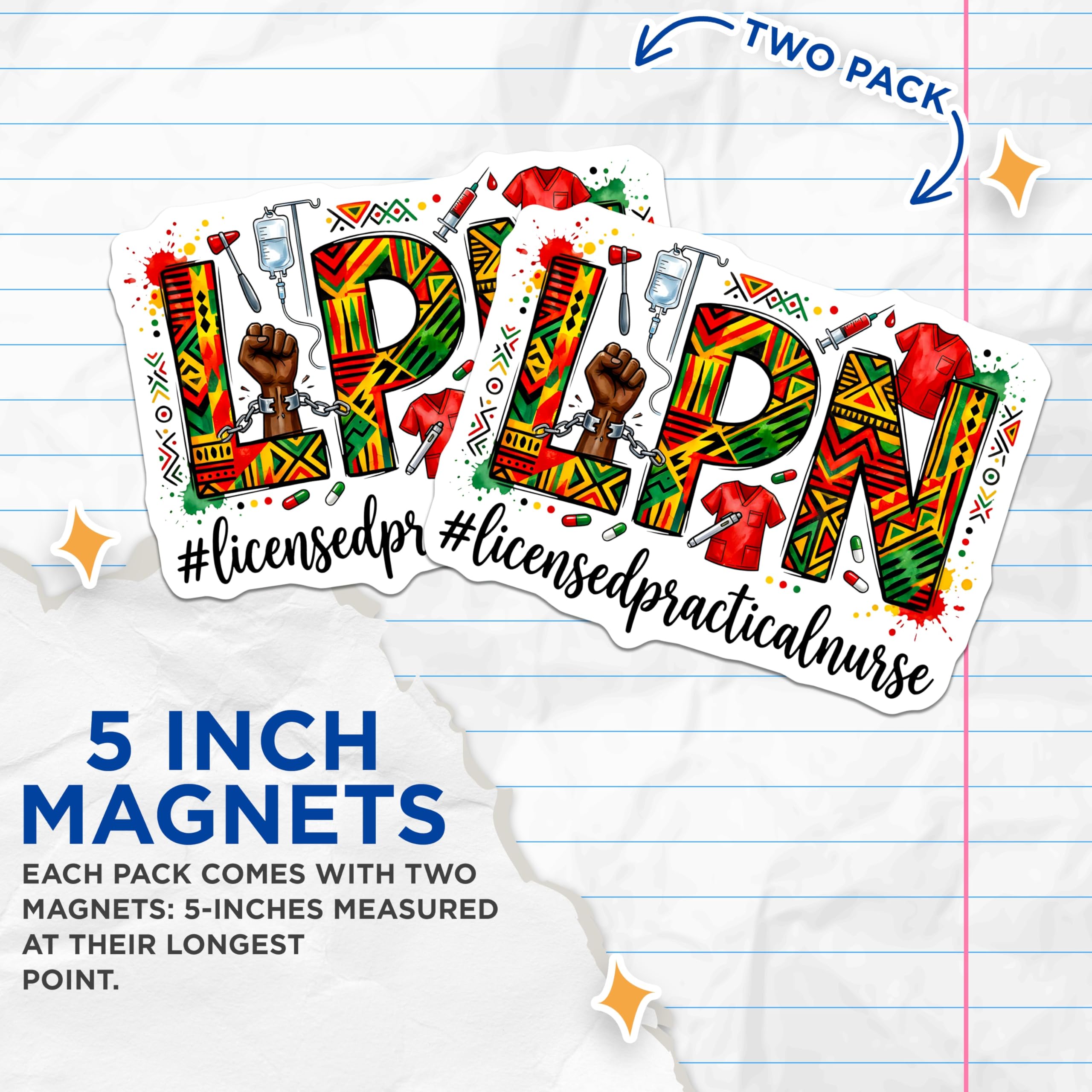 (2 Pack) LPN Nurse Magnets - Afrocentric Healthcare Design - Black Nurse Appreciation Gifts - 5 Inches On Longest Side - Thick Durable Magnet - Made in USA - MAG26385