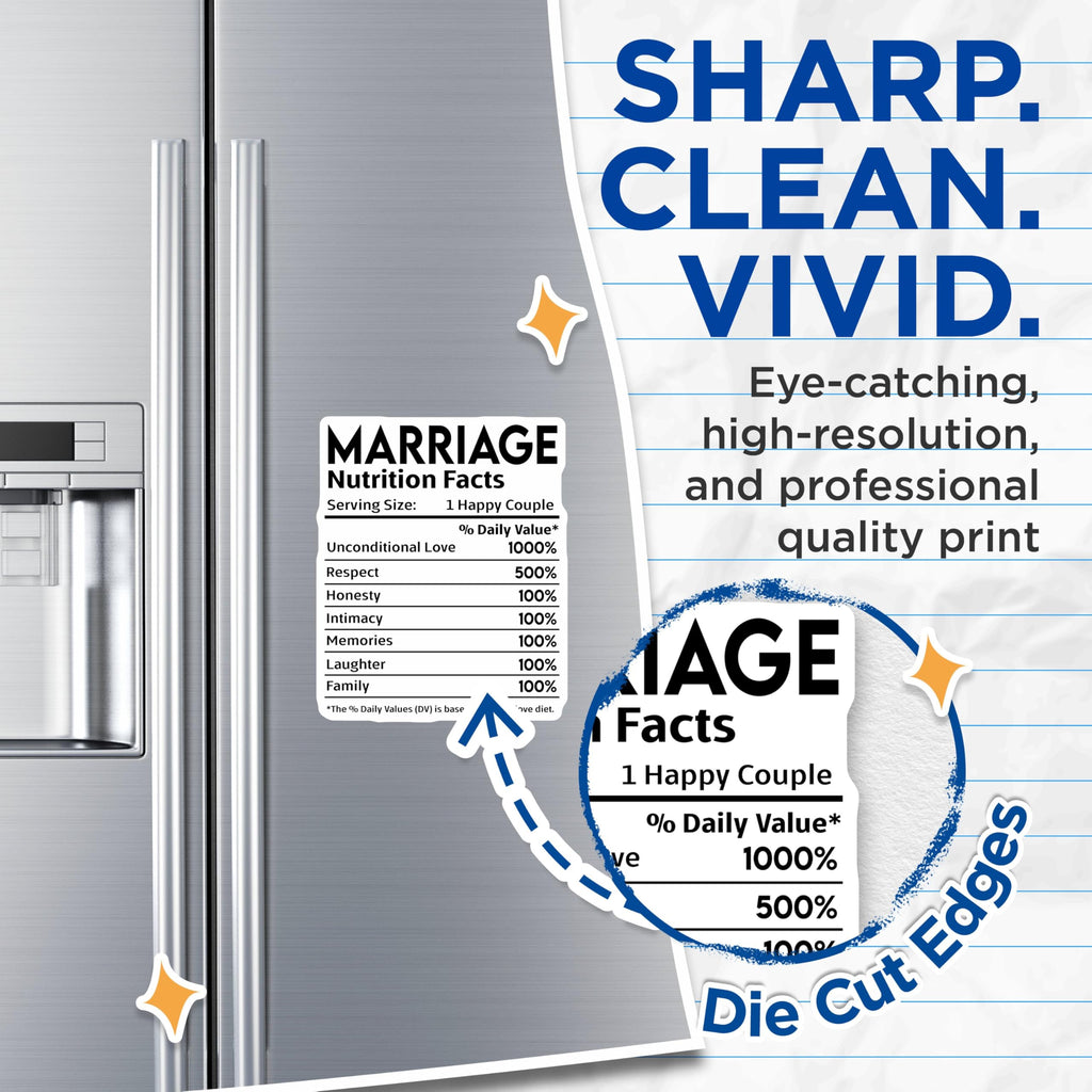 (2 Pack) Marriage Nutrition Facts Magnets - Love - Relationship - Fun Marriage Facts - 5" On Longest Side - for Cars, Fridges, Toolboxes - Made in USA - MAG4139