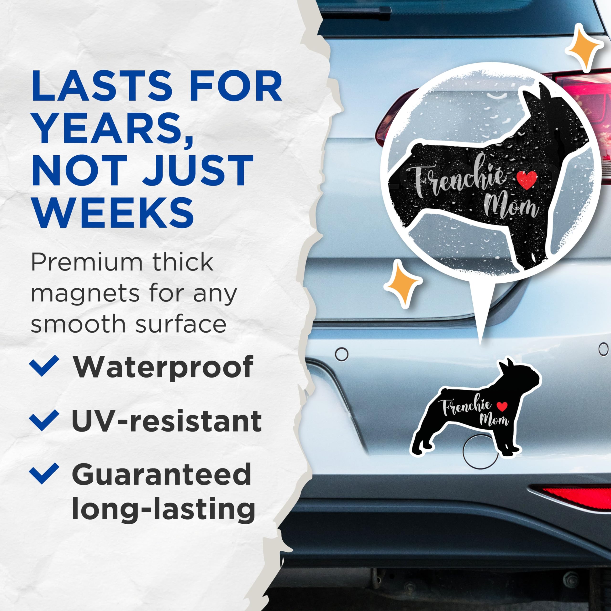 (2 Packs) Frenchie Mom Magnets - French Bulldog Magnets - 5 Inches On Longest Side - Premium Magnet - for Fridges, Toolboxes, Cars - Made in USA - MAG2472