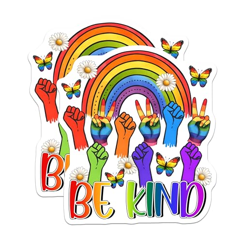 (2 Pack) Be Kind Stickers - Rainbow Peace Sign - Colorful Butterfly - Motivational Quote - Inspirational Art Decal - 5" On Longest Side - Sticks to Smooth Flat Surfaces - Made in USA - BMCS8273